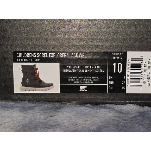 NWB Kids Sorel Explorer Lace Waterproof Insulated Boots Gray Red Size 10 - Picture 8 of 8
